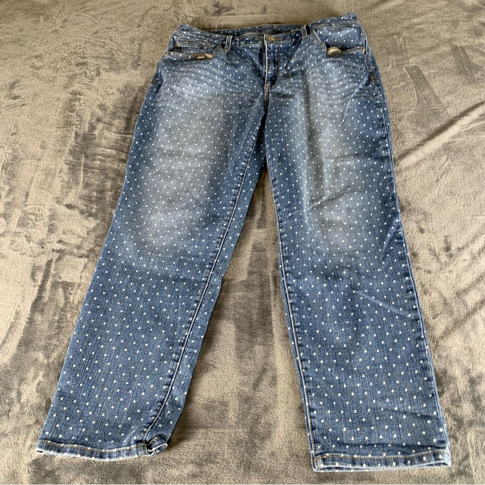 Chico's Blue Straight Leg Jeans with White Dots